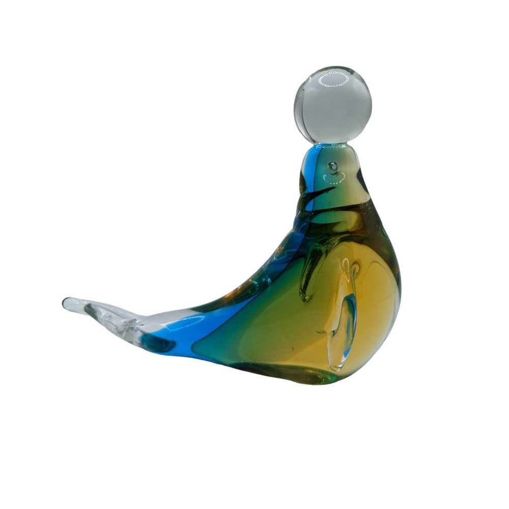 Vintage Murano Art Glass, Blown Glass Seal, Hand Blown Seal, Seal Balancing Ball